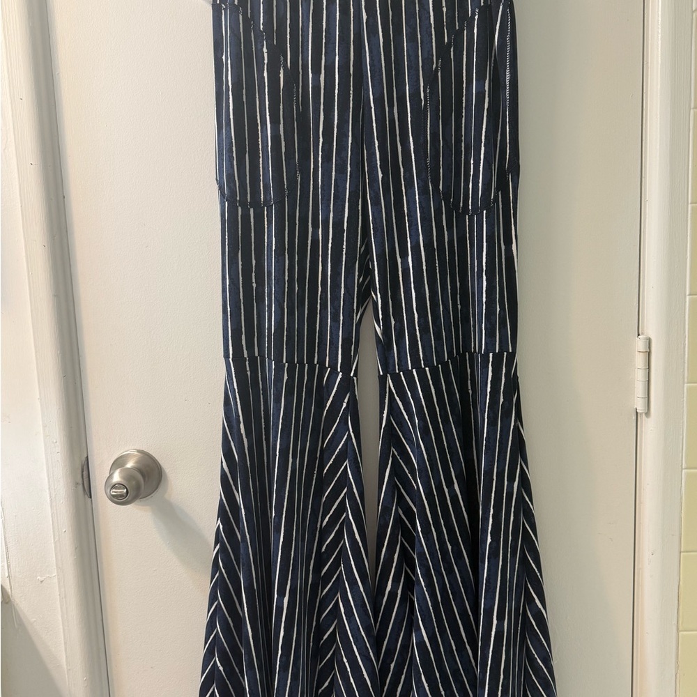 NWT! Navy Striped Bellbottom Flare Jumpsuit Pants